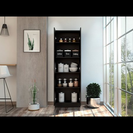 TUHOME Multistorage Pantry Cabinet, Five Shelves, Double Door Cabinet, Black ALW5206